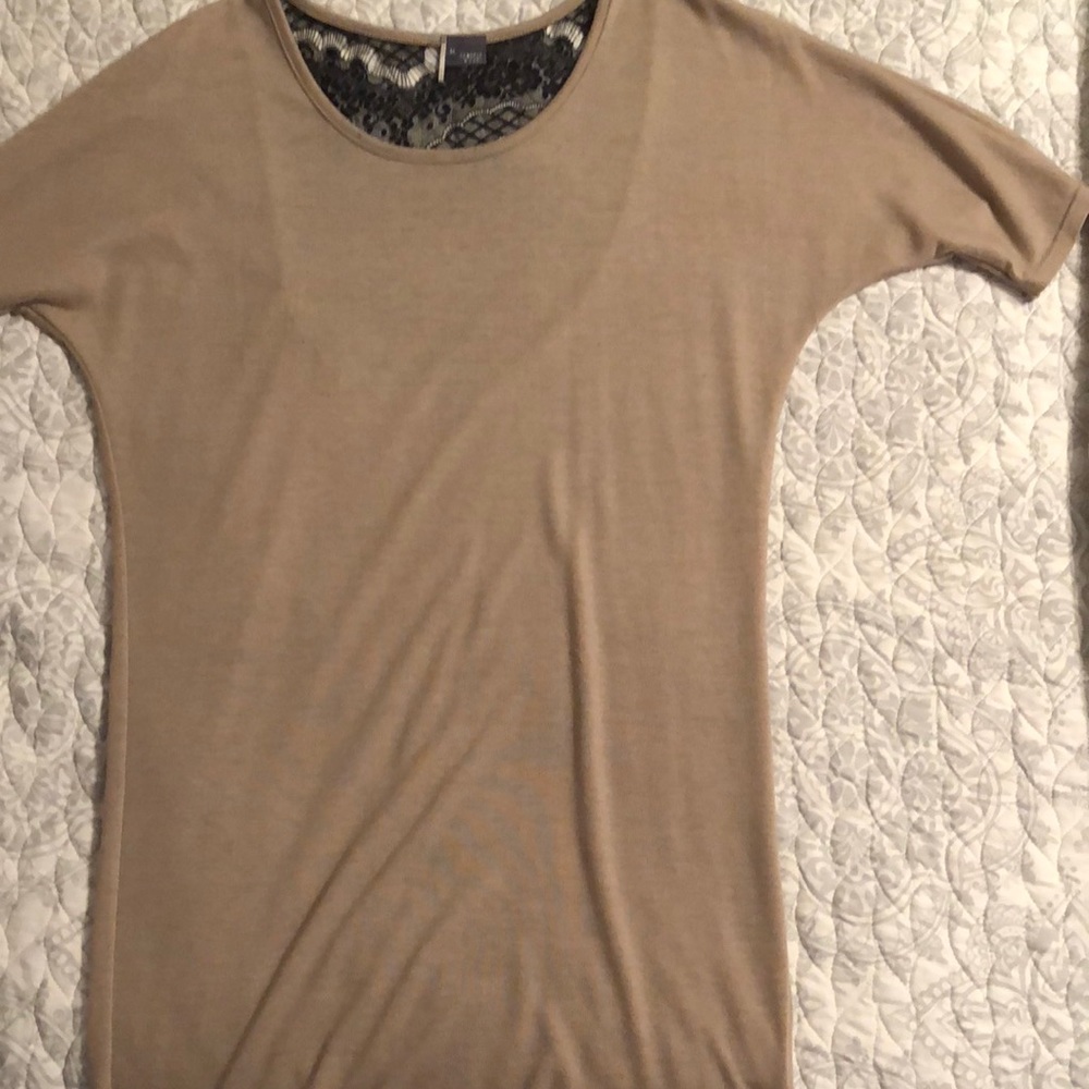 tan appliqué dress